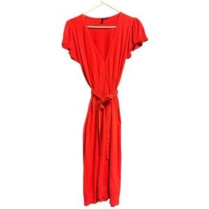 Stile Benetton Vibrant Orange-Red Midi Dress with Belt